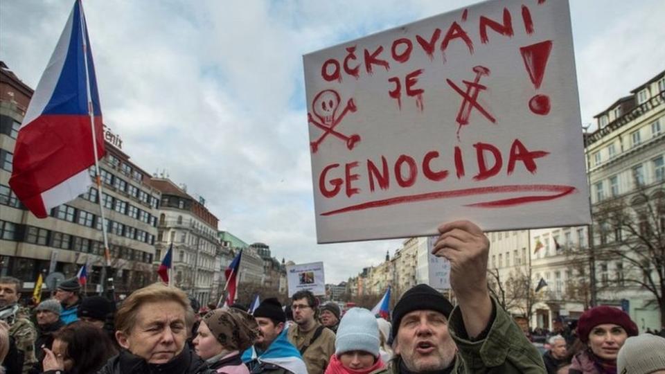 Protesta anti vacuna, Praga 9 de enero de 2022.