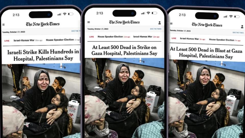 The New York Times' Changing Coverage of Gaza Hospital Bombing