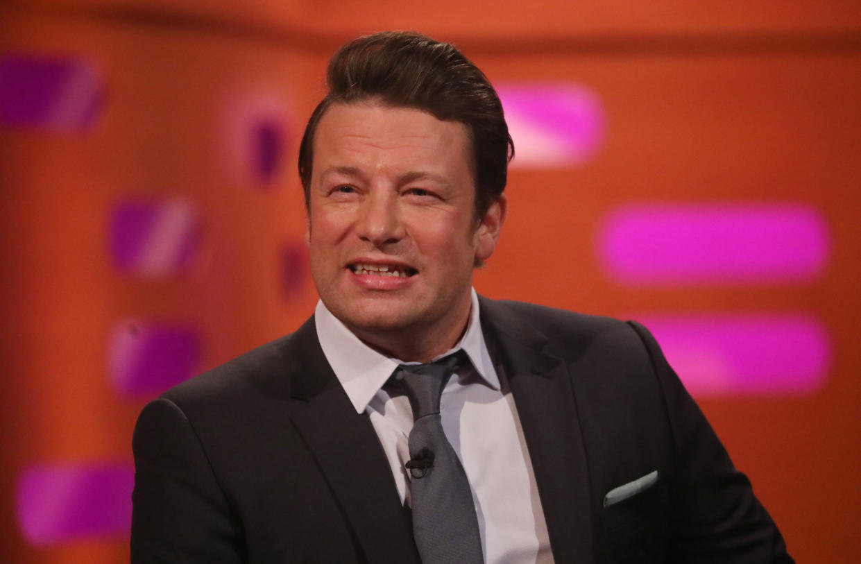 Jamie Oliver during the filming for the Graham Norton Show at BBC Studioworks 6 Television Centre, Wood Lane, London, to be aired on BBC One on Friday evening.