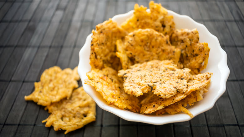 bowl of seasoned cheese crisps