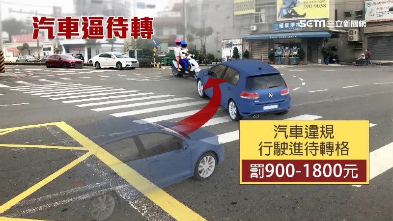 自小客車迴轉占用機車停等區，最高能開罰1800元。