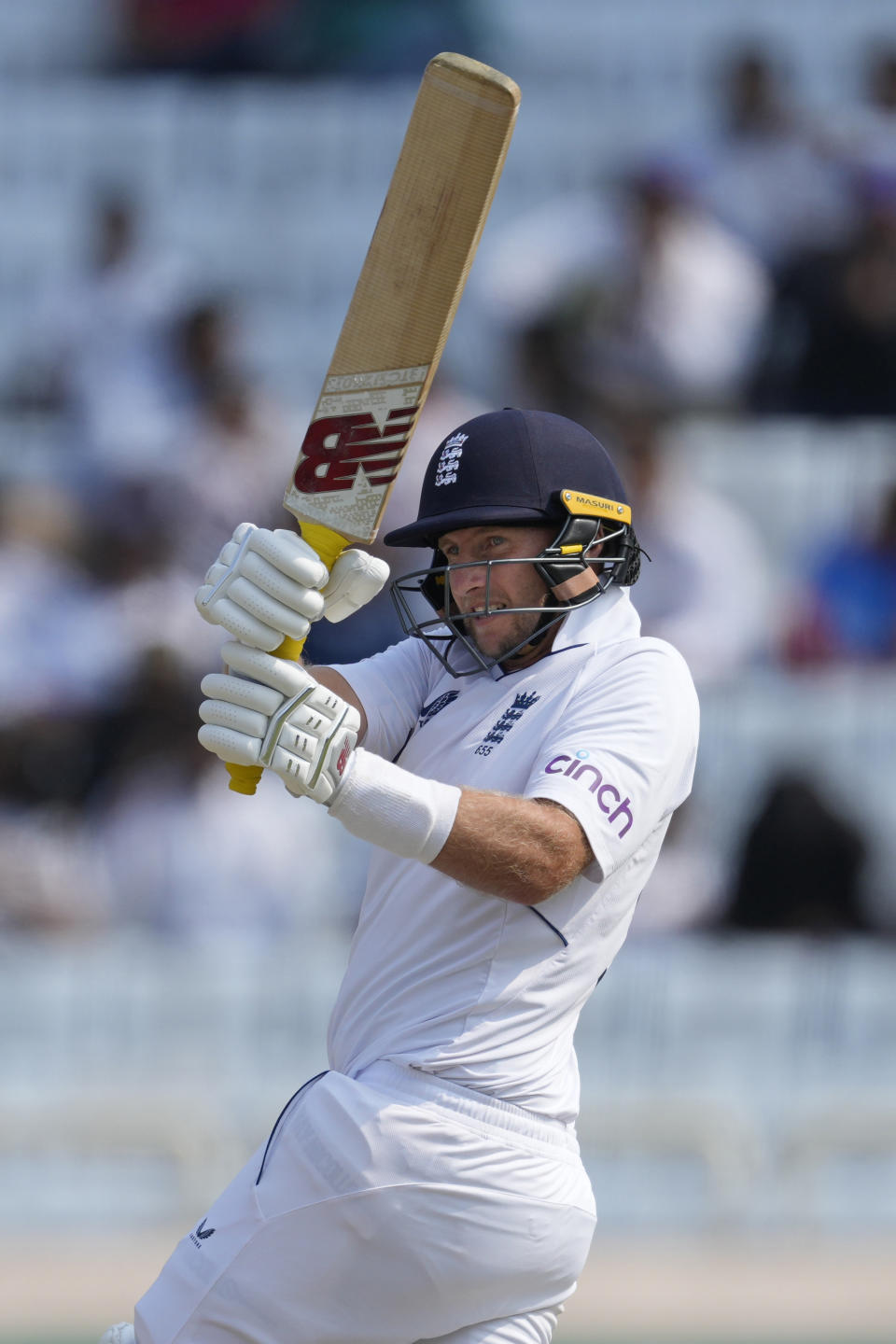 England's Joe Root plays a shot on the second day of the fourth cricket test match between England and India in Ranchi, India, Saturday, Feb. 24, 2024. (AP Photo/Ajit Solanki)