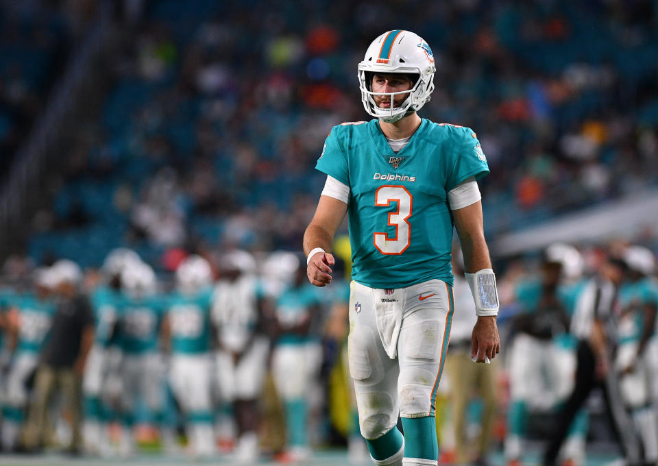 Josh Rosen not only has to win the Miami Dolphins' starting QB job this season, but he might have a 2020 NFL draft rookie battling him next year. (Getty Images)