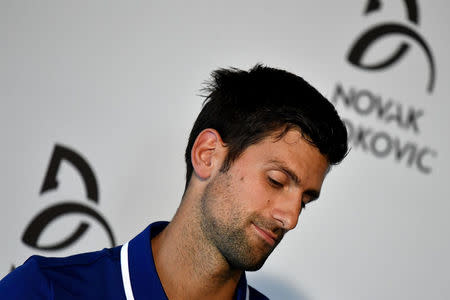 Former world No.1 tennis player Novak Djokovic speaks during a news conference in Belgrade, Serbia July 26, 2017. REUTERS/Andrej Isakovic/Pool