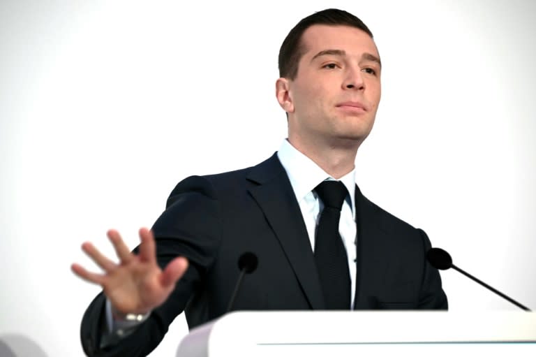 Le président du RN Jordan Bardella lors de ses voeux à la presse le 15 janvier 2024 à Paris (Bertrand GUAY)