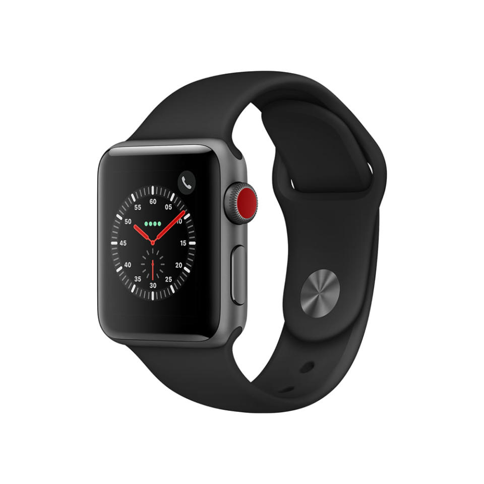 Apple Watch Series 3, GPS+Cellular, 38mm, Sport Band, Aluminum Case in Space Gray/Black. (Photo: Walmart)