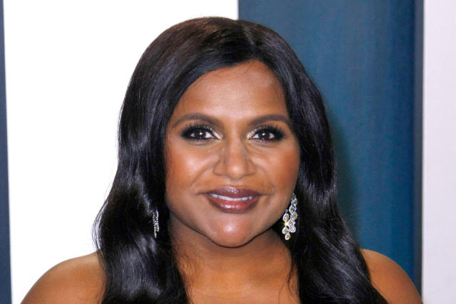 Mindy Kaling Has a Fangirl Moment With Christine Quinn in Chic Tory Burch  Dress and Block Heel Sandals