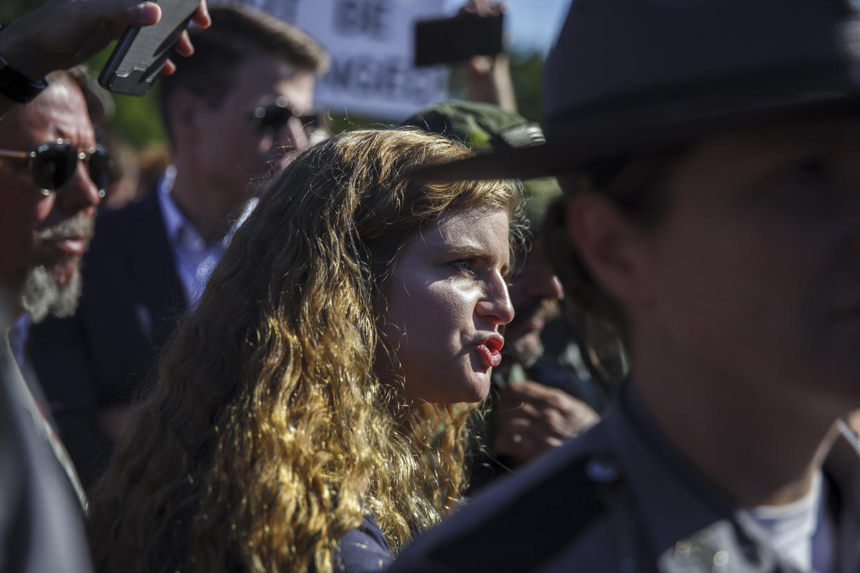 Kaitlin Bennett, a former student of Kent State University, lead an open carry protest on her former campus on September 29, 2018 in Kent, Ohio, USA. (Photo by Shay Horse/NurPhoto via Getty Images)