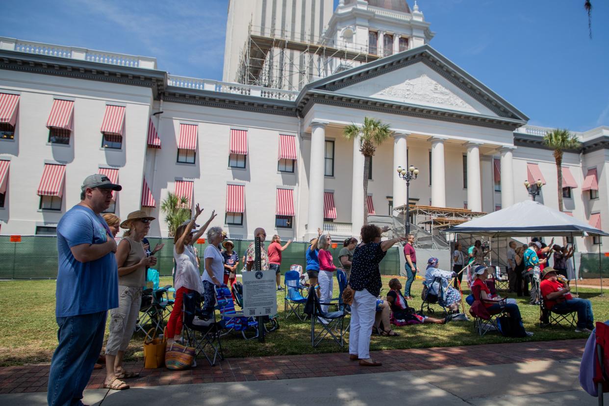 A crowd of more than 150 people gathered for a service that was held in front of Florida’s Historic Capitol recognizing National Day of Prayer on Thursday, May 2, 2024.