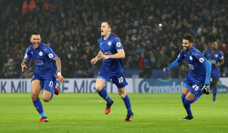 Andy King reels away to celebrate his stunning goal 