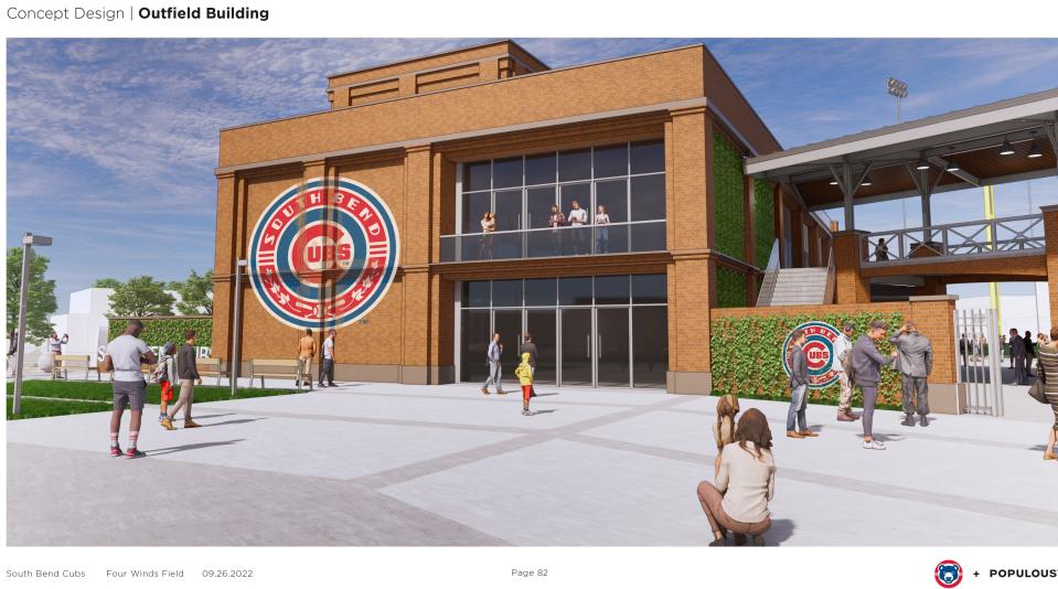 This is an artist's rendering of the improvements envisioned for Four Winds Field according to Andrew Berlin, owner of the South Bend Cubs minor league team in South Bend. If approved by the city, Berlin said the hope is to begin construction at the end of the 2024 Midwest League baseball season. Image provided/South Bend Cubs