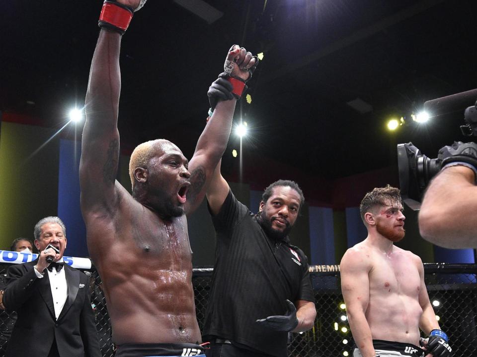 Derek Brunson celebrates victory over Edmen Shahbazyan: Zuffa LLC via Getty Images