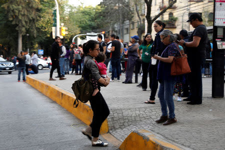 People react during a tremor in Mexico City. Mexico February 16, 2018. REUTERS/Carlos Jasso