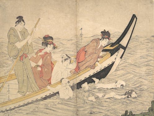 <span class="caption">Boating Party with Children Swimming by Kitagawa Utamaro (late 18th century).</span> <span class="attribution"><a class="link " href="https://www.metmuseum.org/art/collection/search/42697" rel="nofollow noopener" target="_blank" data-ylk="slk:H. O. Havemeyer Collection, Bequest of Mrs. H. O. Havemeyer;elm:context_link;itc:0;sec:content-canvas">H. O. Havemeyer Collection, Bequest of Mrs. H. O. Havemeyer</a></span>