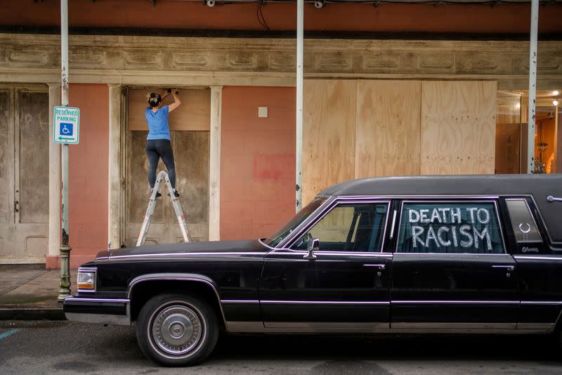 Residents prepare for the arrival of Hurricane Zeta in New Orleans