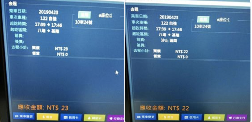 同樣是自強號的區間，多買了一段區間車，反而比只買自強號車票便宜，圖片來源：作者提供