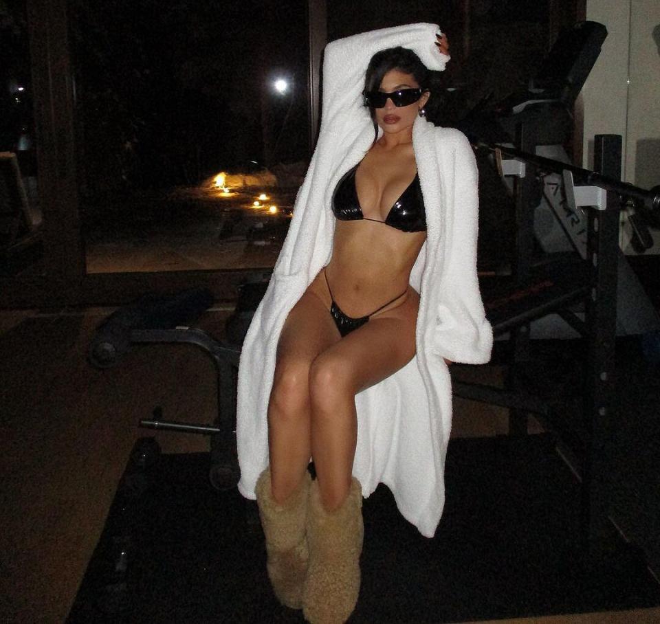 Kylie Jenner wears sister Khloé's Good American vinyl bikini