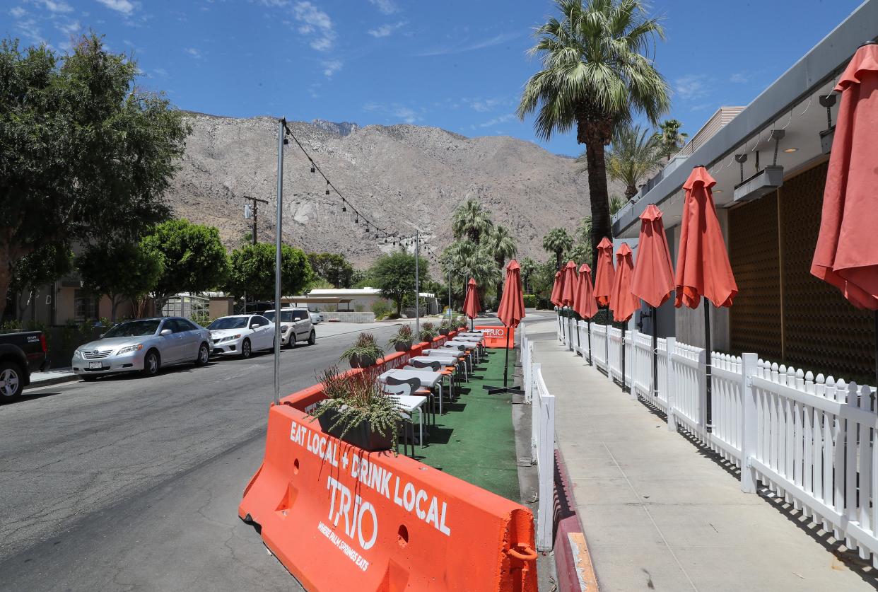 A parklet at the Trio restaurant in Palm Springs, as seen in 2021.