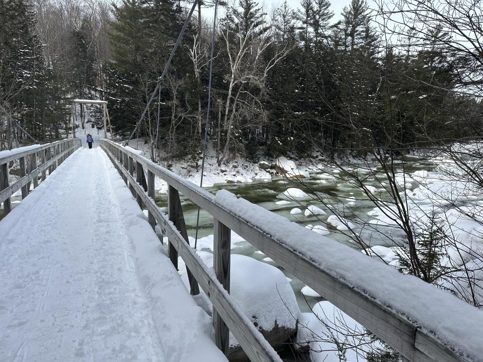 The trailhead where a hiker who died this week departed from is shown in Lincoln, N.H., Friday, Jan. 19, 2024. Christopher Roma, an experienced hiker who had accomplished the “Triple Crown” of challenging cross-country trails died in New Hampshire's White Mountains during a solo hike in brutal conditions, including single-digit temperatures, harsh winds and waist-deep snow. (AP Photo/Nick Perry)