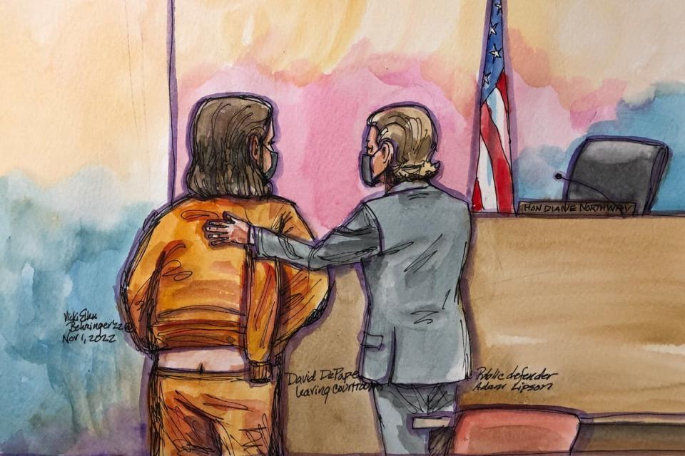 A courtroom sketch depicts David DePape’s first appearance on 31 October. (REUTERS)