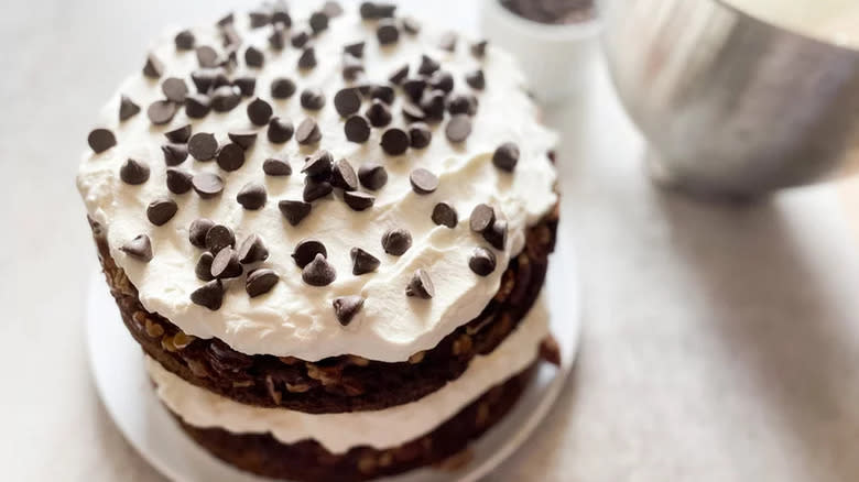 praline cake with chocolate chips