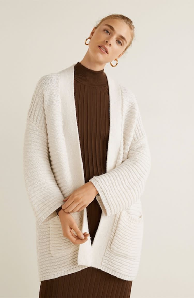 <p>Ribbed cardigan, £39.99, Mango</p><p><a rel="nofollow noopener" href="https://shop.mango.com/gb/women/cardigans-and-sweaters-cardigans/ribbed-cardigan_33047653.html?c=05&n=1&s=prendas_she.familia;55,355,610,810" target="_blank" data-ylk="slk:BUY NOW;elm:context_link;itc:0;sec:content-canvas" class="link ">BUY NOW</a></p>