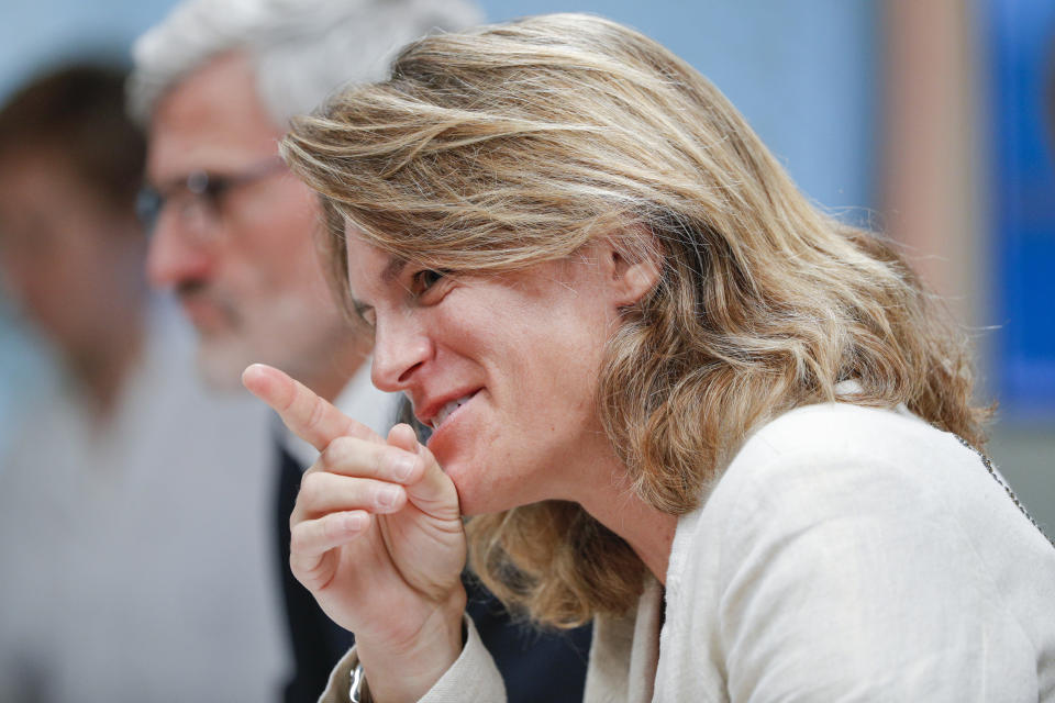 Seen here, tournament director Amelie Mauresmo speaks to the media at the French Open.