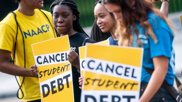 PHOTO: Student loan forgiveness advocates attend a press conference on Pennsylvania Avenue in front of the White House in Washington, Aug. 25, 2022. (Shawn Thew/EPA-EFE/Shutterstock)