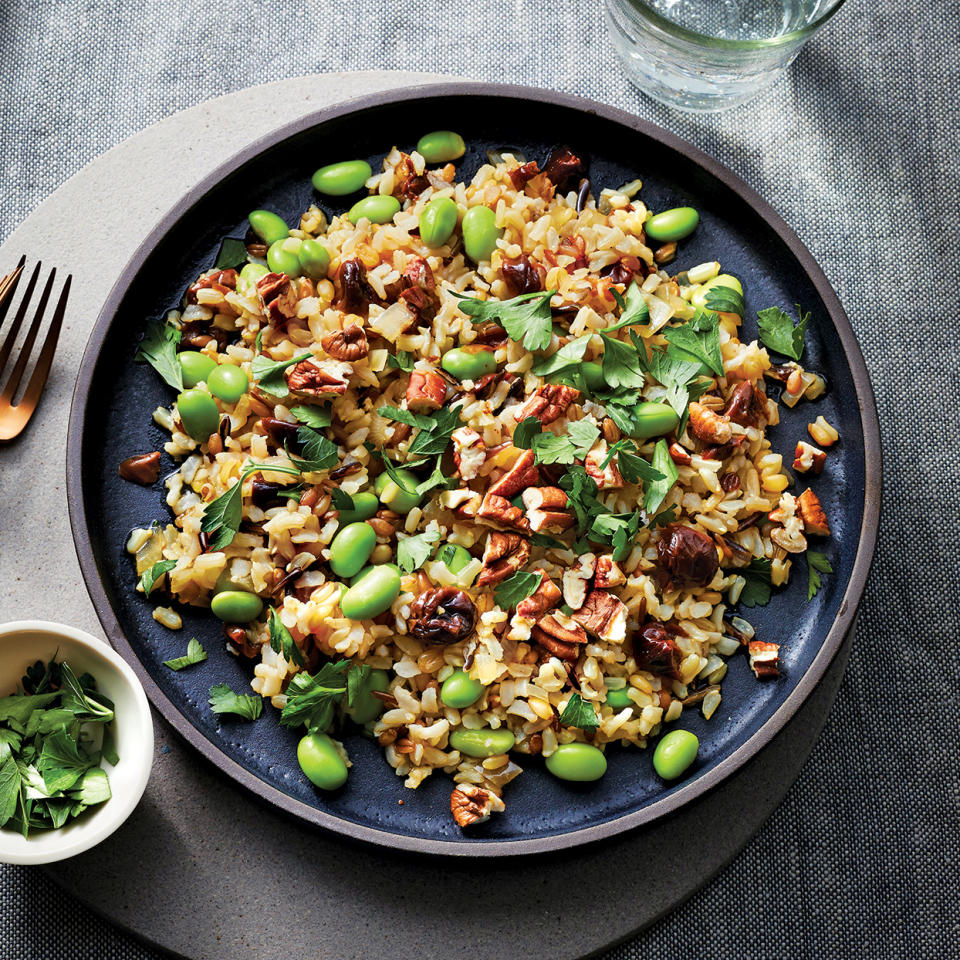 Slow-Cooker Edamame-Rice Bowl with Cherries & Pecans