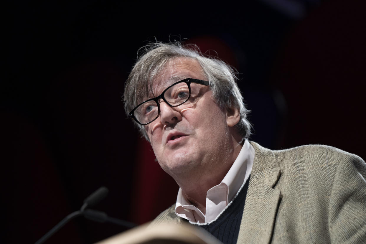 Stephen Fry, comedian, actor and writer, during the 2019 Hay Festival on May 26, 2019 in Hay-on-Wye, Wales. (Photo by David Levenson/Getty Images)