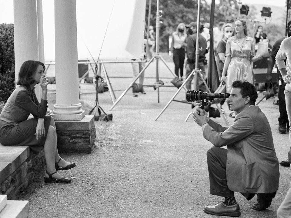 Carey Mulligan and Bradley Cooper on the set of "Maestro."