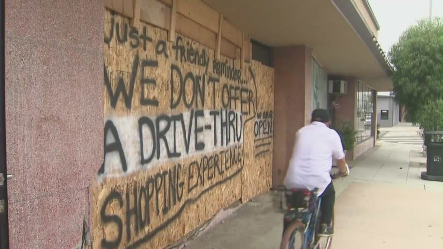 Store owner Emily Yep has a message for speeding drivers after a vehicle drove into her business for the third time in eight months. She spoke with KTLA on May 3, 2024. (KTLA)