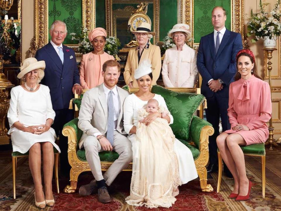 The royal family at Meghan and Harry's son Archie's christening.