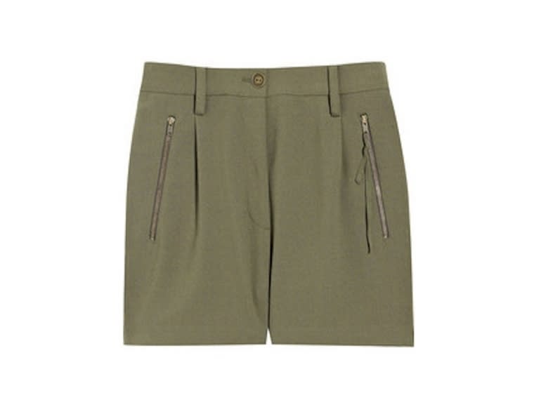 These khaki green shorts with side zippers are a nod to the military trend. 
Acne cotton-blend…