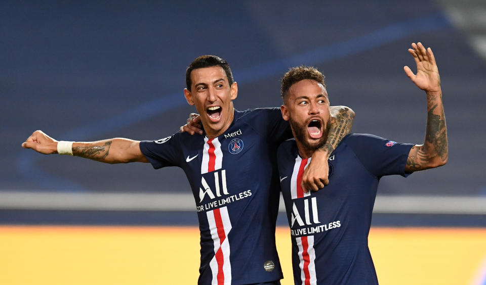 Angel Di Maria (left), Neymar (right) and their Paris Saint-Germain teammates are heading to the Champions League final after beating German upstart RB Leipzig in Tuesday's semi. (David Ramos/Getty Images)