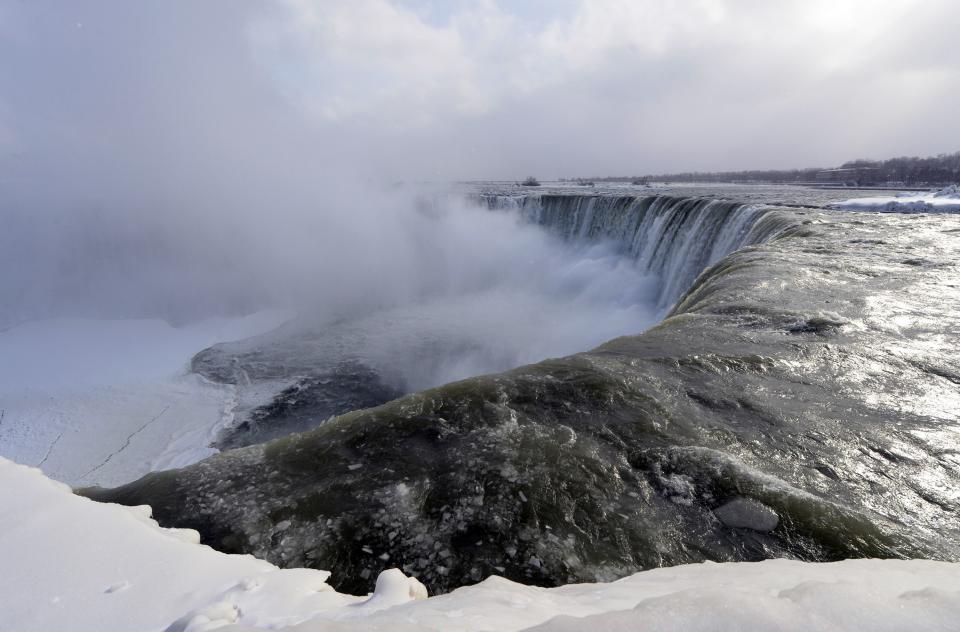 Ice chunks and water flow over the falls Niagara Falls