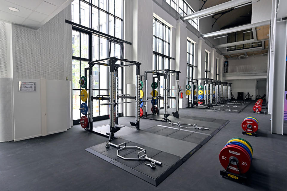 PARIS, FRANCE - JULY 02: A general view of the fitness room during the media visit of Paris 2024 Olympic and Paralympic village on July 02, 2024 in Paris, France. (Photo by Aurelien Meunier/Getty Images)