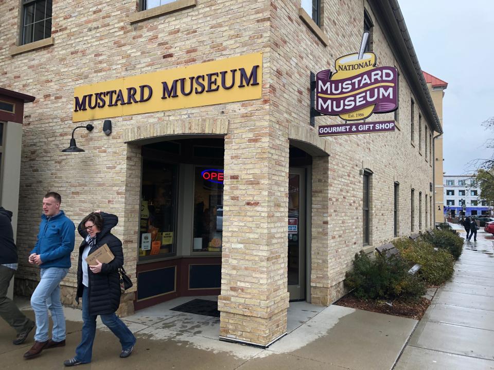 Visitors leave the National Mustard Museum in downtown Middleton. 