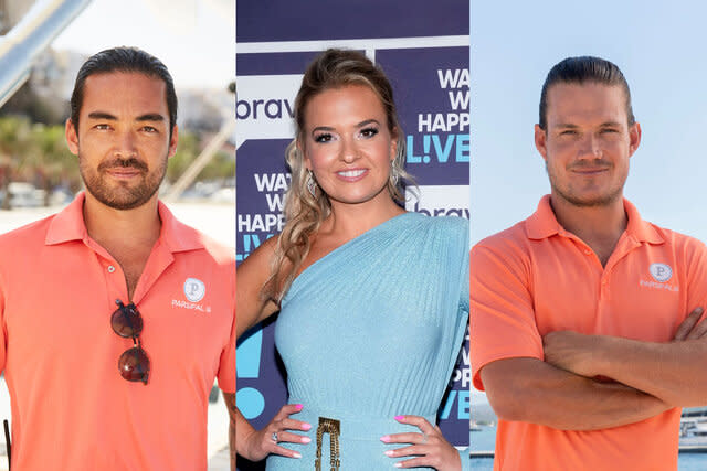 Split image of Colin Macrae, Daisy Kelliher, and Gary King of Below Deck Sailing Yacht.