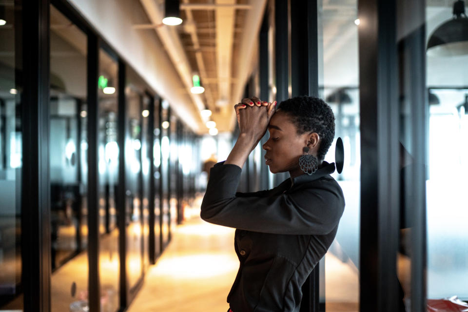 a woman at work with anxiety