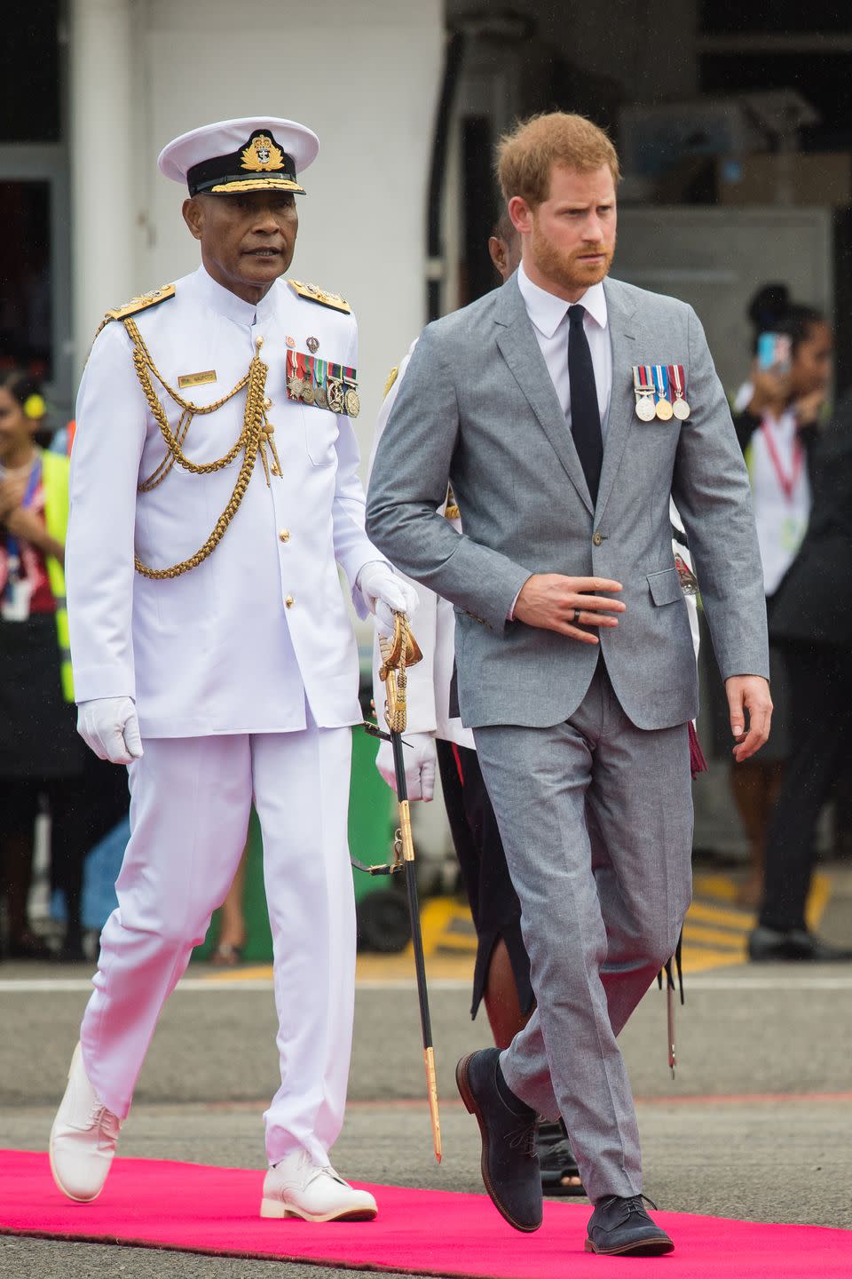 <p><strong>23 October </strong>Prince Harry walked with a guard of honour. </p>