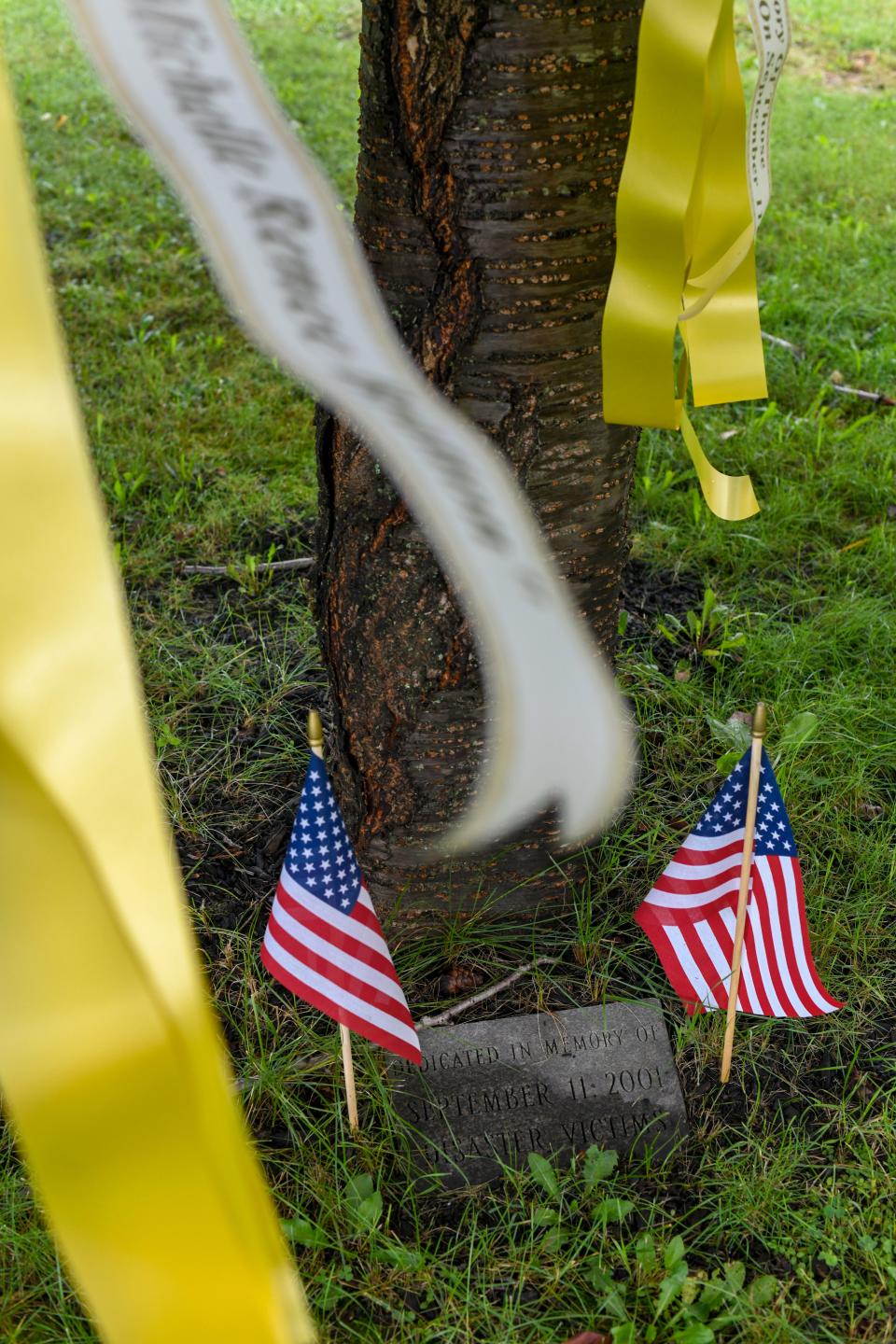 A memorial tree planted to honor victims of Sept. 11, 2001 is seen at the Families for Peaceful Tomorrows memorial service in Port Jervis, NY.