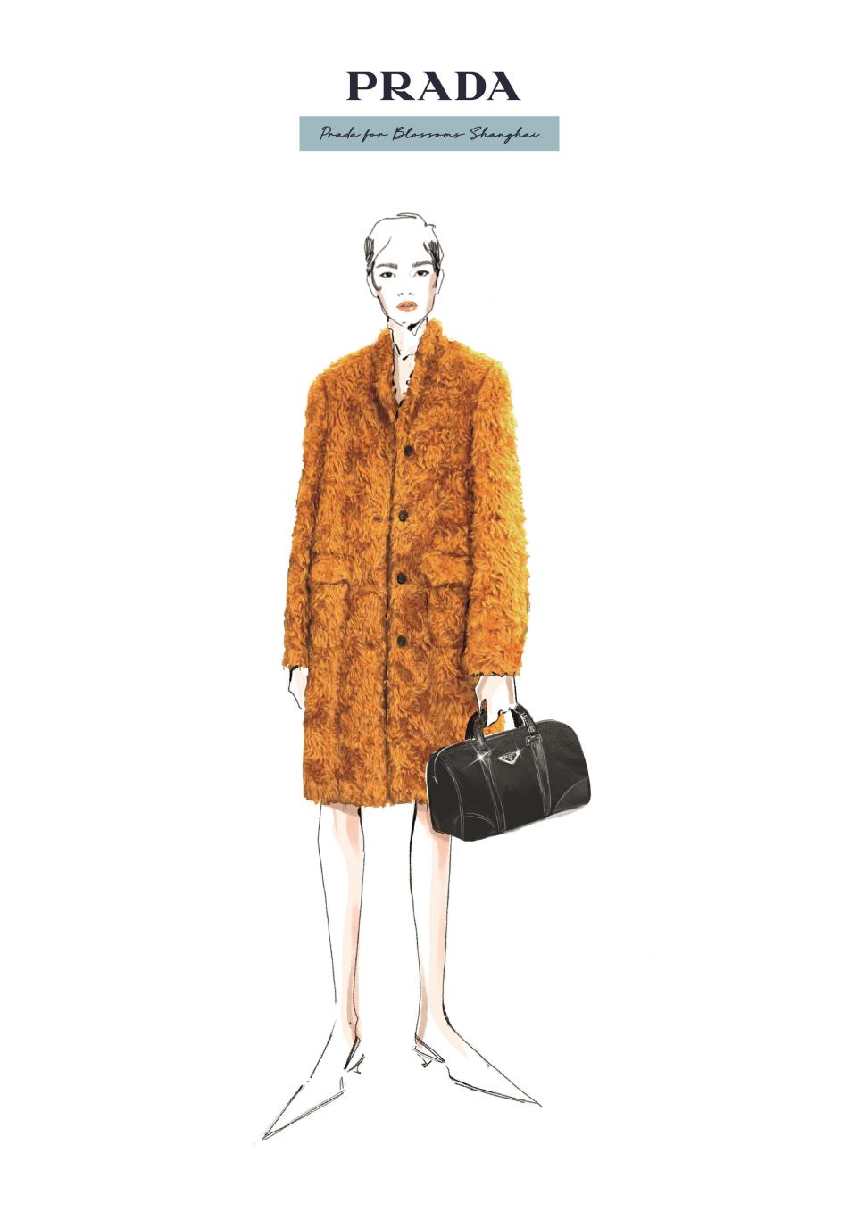 A sketch of a look from the Prada x Blossoms Shanghai collaboration.