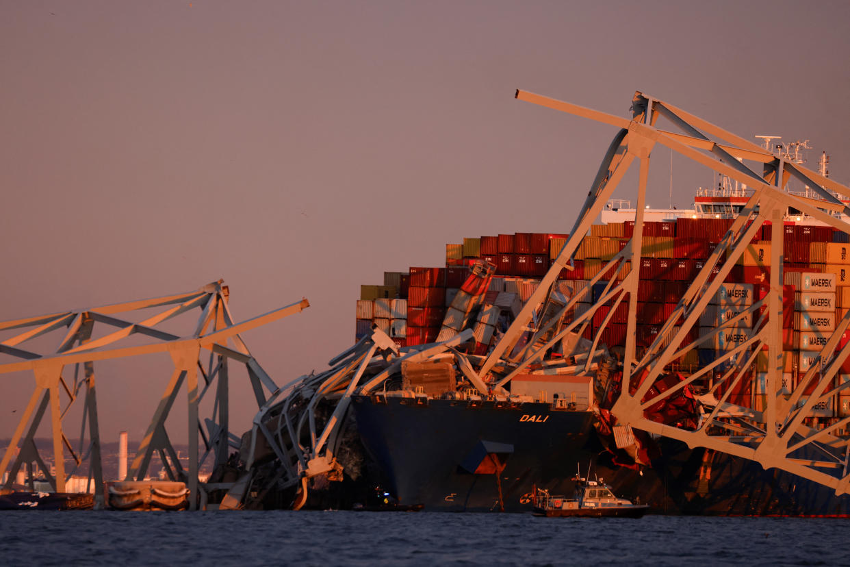 A view of the Francis Scott Key Bridge collapse in Baltimore, Maryland, U.S., March 26, 2024.  REUTERS/Julia Nikhinson