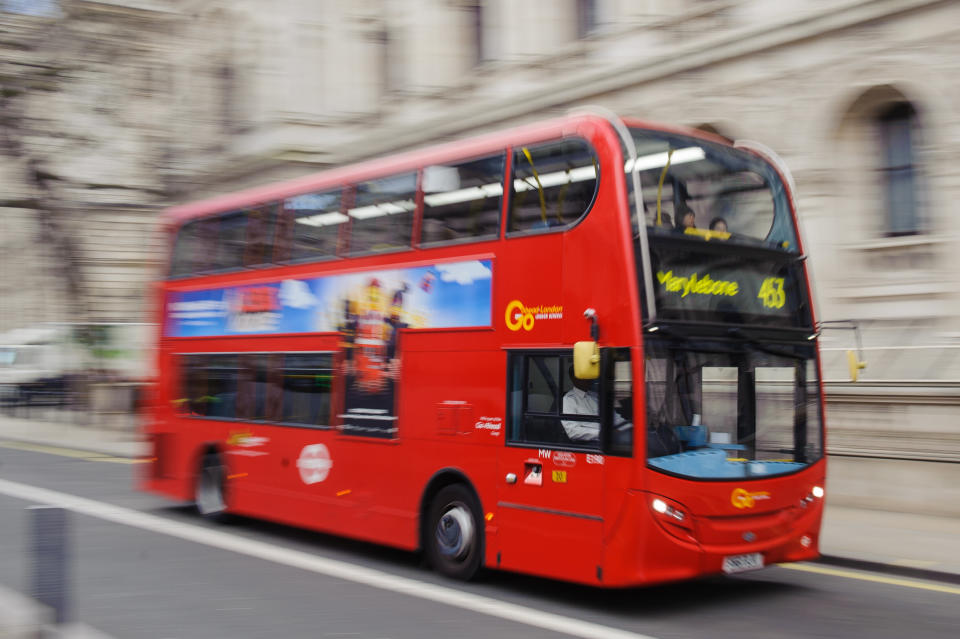 General view of a red London bus, in central London. PRESS ASSOCIATION Photo. Picture date: Saturday March 22, 2014. Photo credit should read: Dominic Lipinski/PA Wire