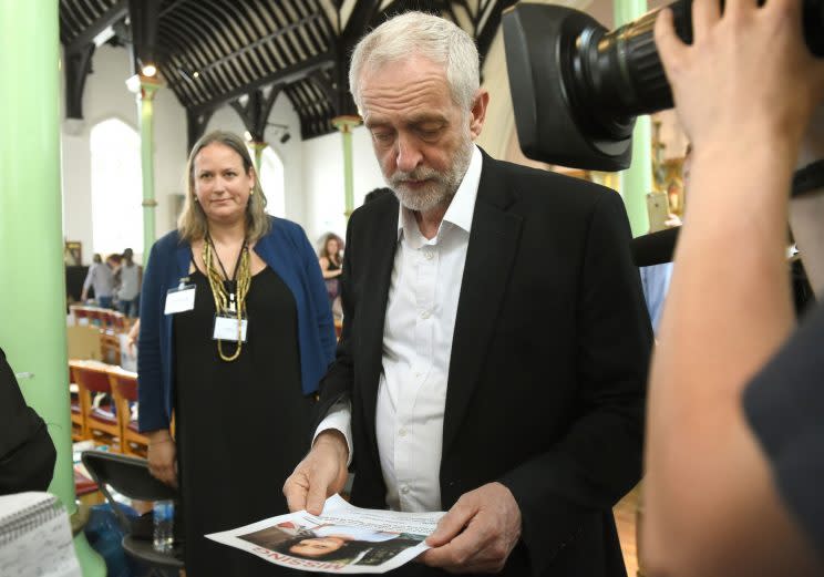 Jeremy Corbyn meeting survivors of the Grenfell tower tragedy last week. 