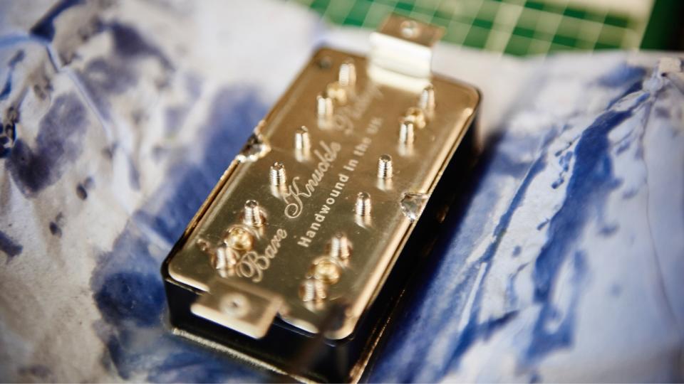 The reverse of a humbucker guitar pickup