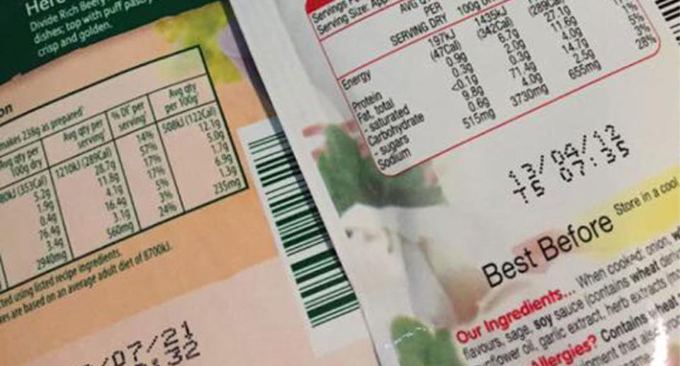 Continental beef stock packet shown with a best before date of seven years ago.