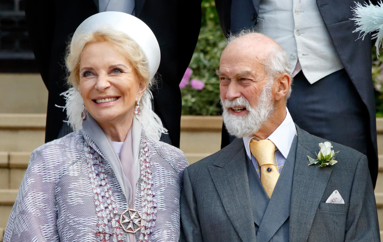 WINDSOR, UNITED KINGDOM - MAY 18: (EMBARGOED FOR PUBLICATION IN UK NEWSPAPERS UNTIL 24 HOURS AFTER CREATE DATE AND TIME) Princess Michael of Kent and Prince Michael of Kent attend the wedding of Lady Gabriella Windsor and Thomas Kingston at St George's Chapel on May 18, 2019 in Windsor, England. (Photo by Pool/Max Mumby/Getty Images)