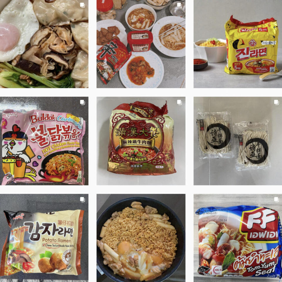 A collage of instant noodles